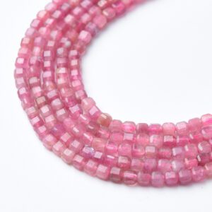 Cube Pink Tourmaline 2mm Micro Faceted Gemstone Beads Full 15.5" Strand Natural Rose Pink High Quality Jewelry Supply PRP1076