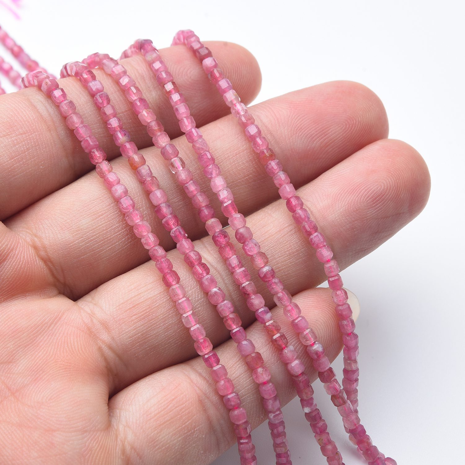 Cube Pink Tourmaline 2mm Micro Faceted Gemstone Beads Full 15.5" Strand Natural Rose Pink High Quality Jewelry Supply PRP1076 - Image 2