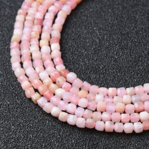 Cube Pink Opal 2mm Micro Faceted Gemstone Beads Full 15.5" Strand Natural Peruvian Rose Pink High Quality Jewelry Supply PRP1078
