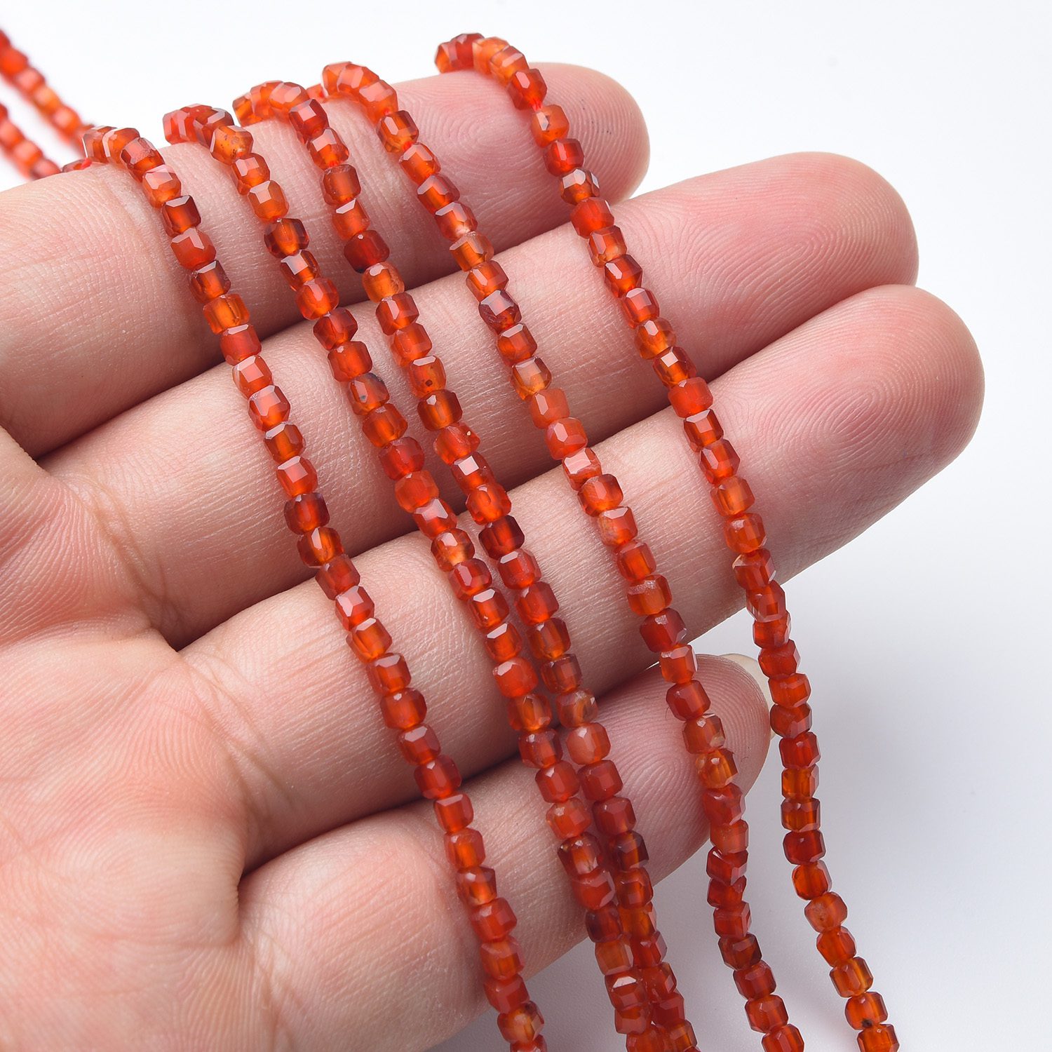 Cube Carnelian Micro Faceted Gemstone Beads Full 15.5" Strand Natural Orange Red High Quality Polished Jewelry Supply PRP1080 - Image 2