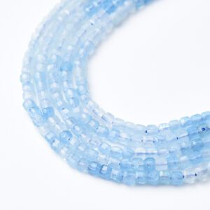 Cube Aquamarine 2mm Micro Faceted Gemstone Beads Full 15.5" Strand Natural Santa Maria Aquamarine Jewelry Supply PRP1083