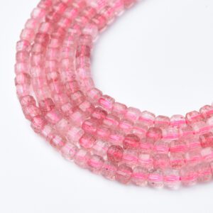 Cube Strawberry Quartz 3mm Micro Faceted Gemstone Beads Full 15.5" Strand Natural Pink Crystal Healing Stone Jewelry Supply PRP1090