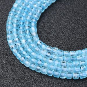 Cube Blue Topaz 3mm Micro Faceted Gemstone Beads Full 15.5" Strand Natural Healing Crystal Jewelry Supply for DIY Crafts PRP1096