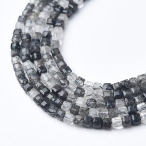 Cube Black Rutile 3mm Micro Faceted Gemstone Beads Full 15.5" Strand Natural Rutilated Quartz Healing Crystal Jewelry Supply PRP1104