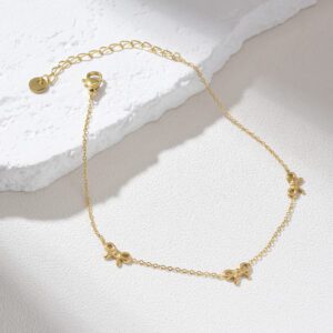 Gold Filled Bow Anklet, Dainty Adjustable Chain Bracelet with Tiny Ribbon Charms, Minimalist Jewelry Gift for Women Bridesmaid, AL034
