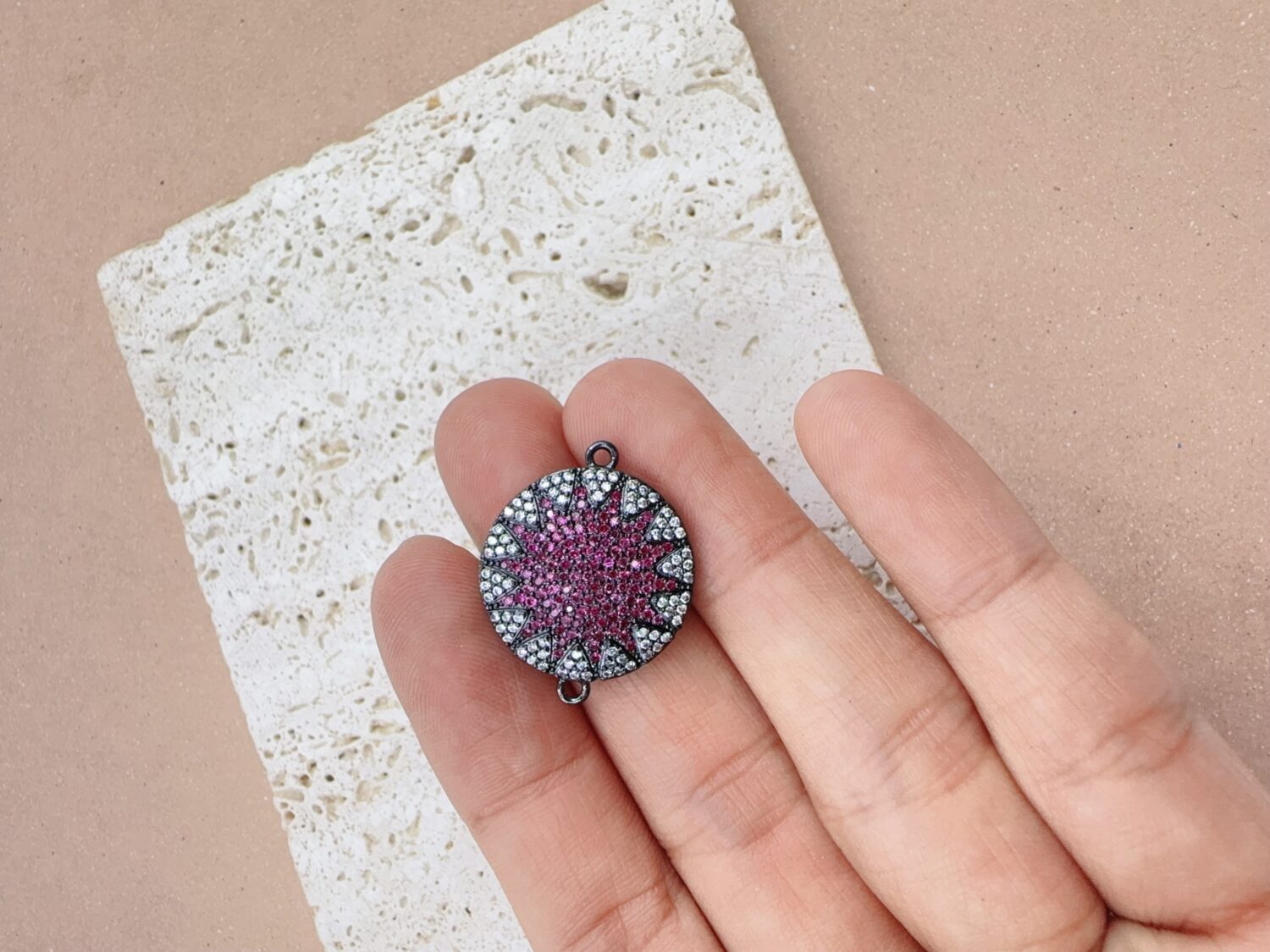 CZ Round Connector Charm, Micro Pave Sunburst Pendant Link for DIY Necklace Bracelet Earring Jewelry Making, Sparkly Jewelry Supply, CN136