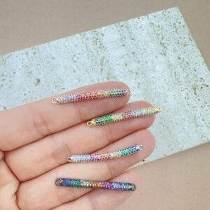 Gold Filled Rainbow CZ Bar Connector, Micro Pave Cubic Zirconia Link Charm for DIY Necklace Bracelet Earring Jewelry Making, Gift, CN220