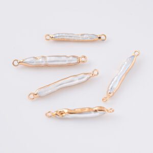 Long Stick Baroque Pearl Connector Charm, Gold Filled Freshwater Pearl Pendant for DIY Necklace Bracelet Jewelry Making, Real Pearl, CN501
