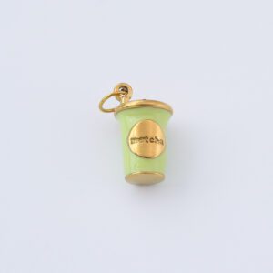 Matcha Cup Charm, Green Enamel Drink Pendant, Gold Filled Cute Tea Cup Charm for Necklace or Bracelet Jewelry Making, Barista Gift, CP2305