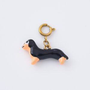 Gold Filled Dachshund Charm, Hand Painted Ceramic Dog Pendant for DIY Necklace Bracelet Earrings Jewelry Making, Animal Lover Gift, CP2312