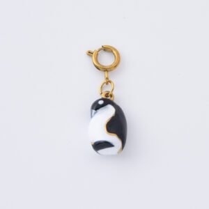 Gold Filled Penguin Charm, Hand Painted Black and White Ceramic Bird Pendant for DIY Necklace Bracelet Jewelry Making, Animal Gift, CP2313