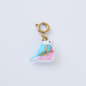 Gold Filled Blue Bird Charm, Hand Painted Ceramic Bird Pendant with Pink and Gold Details for DIY Necklace Bracelet Jewelry Making, CP2314