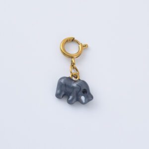 Gold Filled Gray Elephant Charm, Mini Ceramic Animal Pendant with White Details, Cute Elephant Bead for DIY Necklace Bracelet, CP2315