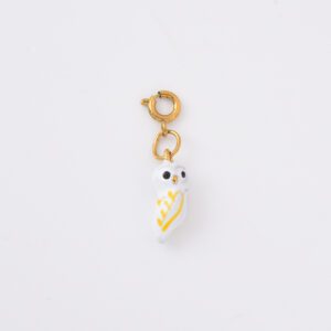 Gold Filled Owl Charm, Ceramic Hand Painted Animal Pendant for Necklace Bracelet Jewelry Making, Cute Miniature Bird Gift, CP2317