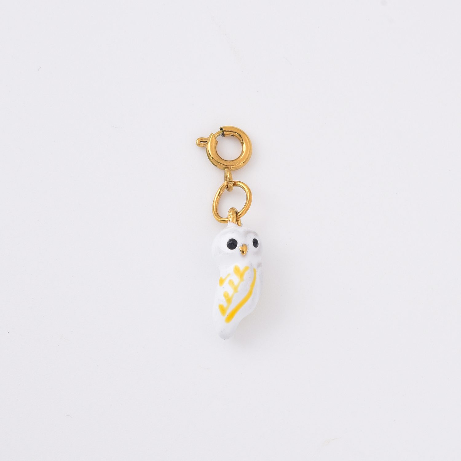 Gold Filled Owl Charm, Ceramic Hand Painted Animal Pendant for Necklace Bracelet Jewelry Making, Cute Miniature Bird Gift, CP2317