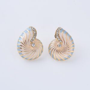 Nautilus Shell Stud Earrings, Gold Filled Trimmed Enamel Seashell Ocean Beach Jewelry, Coastal Summer Statement Earrings, Gift for Her ER378