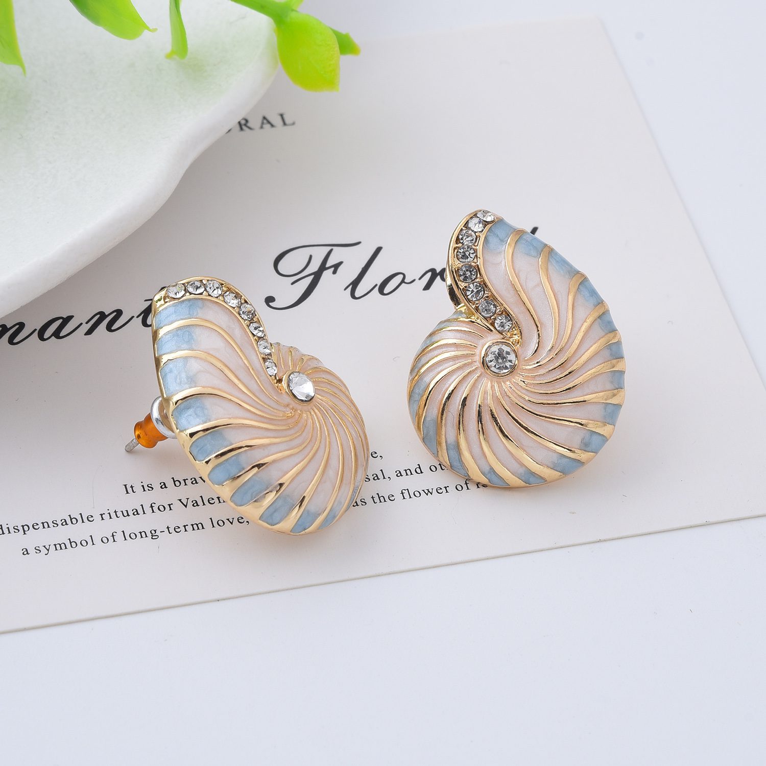 Nautilus Shell Stud Earrings, Gold Filled Trimmed Enamel Seashell Ocean Beach Jewelry, Coastal Summer Statement Earrings, Gift for Her ER378 - Image 4