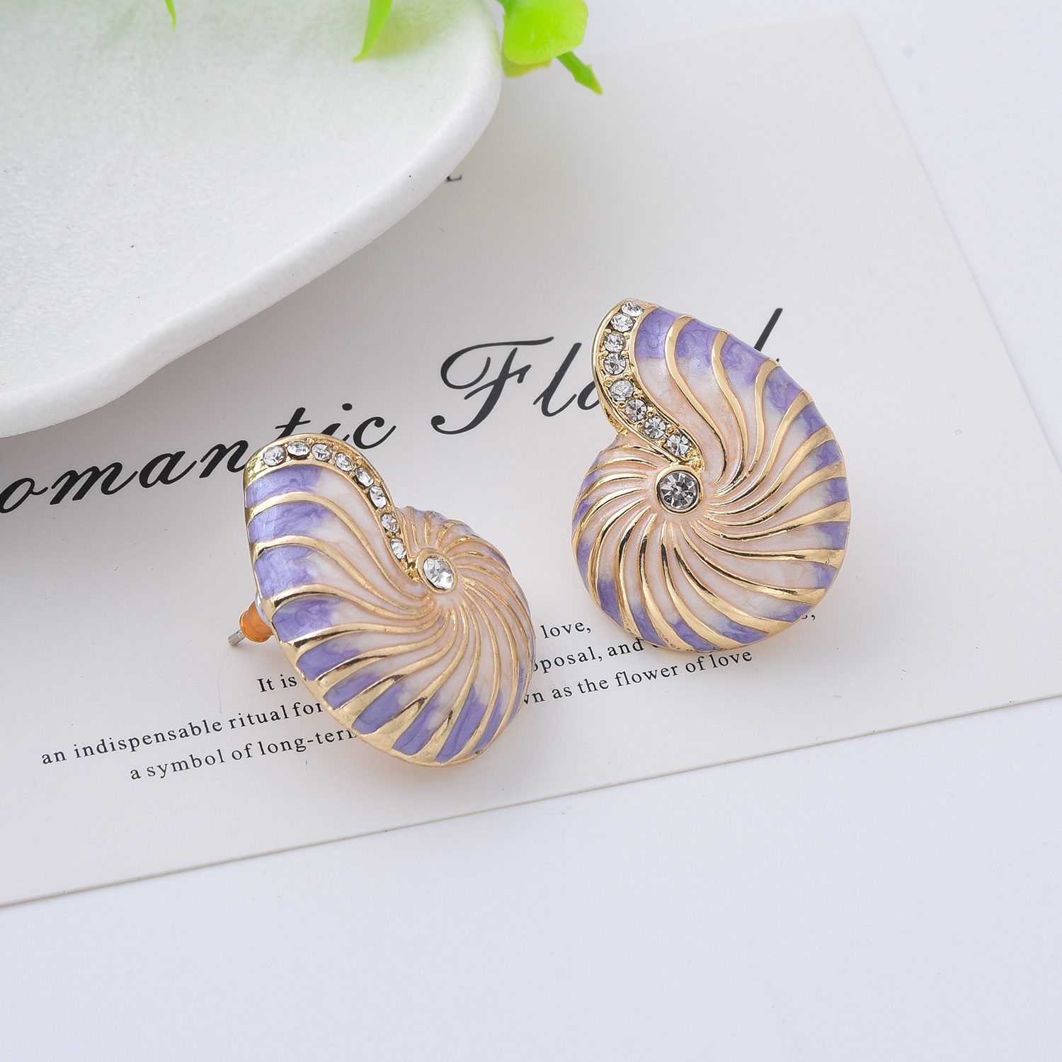 Nautilus Shell Stud Earrings, Gold Filled Trimmed Enamel Seashell Ocean Beach Jewelry, Coastal Summer Statement Earrings, Gift for Her ER378 - Image 5