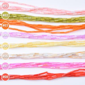 Genuine Natural Mother of Pearl Tube Beads, 2x6mm Multi Color Shell Pipe Beads Strand for Jewelry Making & Crafts Lustrous Gem Strand FWP109