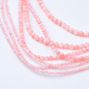 Genuine Pink Mother of Pearl Beads Strand 15.5", 2mm 3mm 4mm Round Polished Shell Gemstone Beads for Jewelry Making & Crafts Supplies FWP110