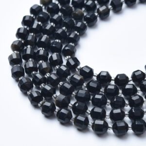 Natural Golden Obsidian Faceted Round Prism Beads Strand, 8mm Gemstone Loose Beads for Jewelry Making, Healing Crystals, DIY Crafts GRN602