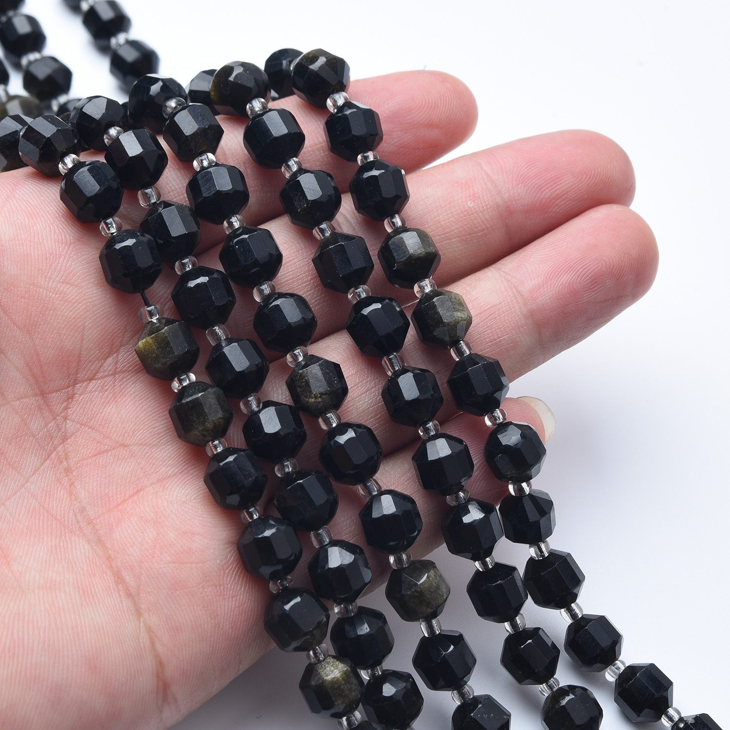 Natural Golden Obsidian Faceted Round Prism Beads Strand, 8mm Gemstone Loose Beads for Jewelry Making, Healing Crystals, DIY Crafts GRN602 - Image 2