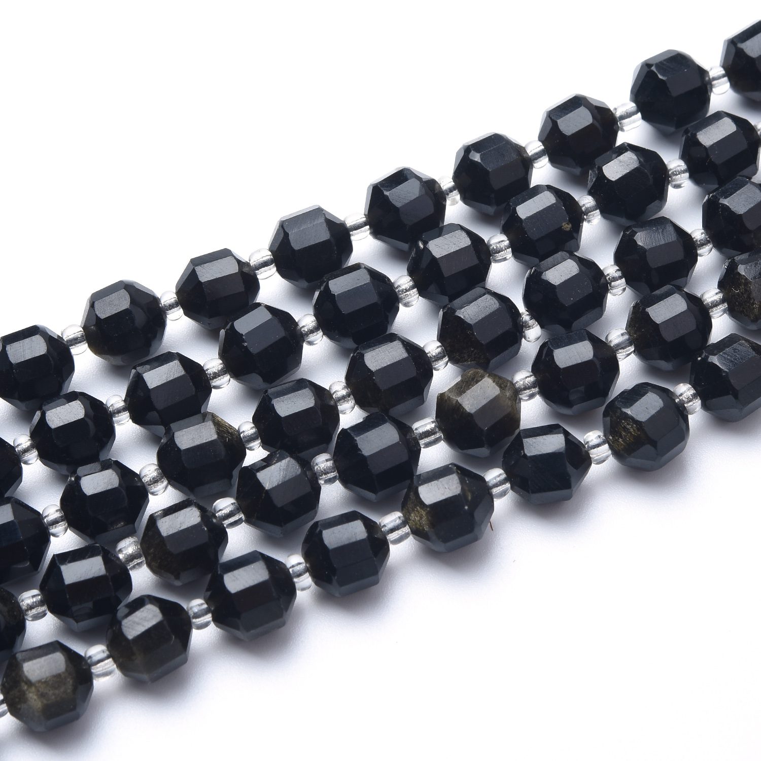 Natural Golden Obsidian Faceted Round Prism Beads Strand, 8mm Gemstone Loose Beads for Jewelry Making, Healing Crystals, DIY Crafts GRN602 - Image 3