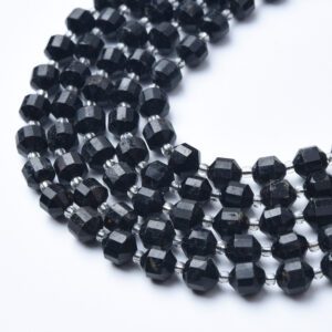 Natural Black Tourmaline Faceted Round Prism Cut Bead Strand, 7.5mm Gemstone Loose Beads for Jewelry Making, Protection Crystals, DIY GRN603