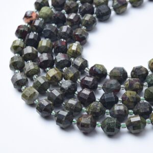 Dragon Blood Stone Jasper Round Faceted Prism Cut Beads 9.5mm Gemstone Full Strand 15.5" Healing Crystal Jewelry Making Supplies GRN604