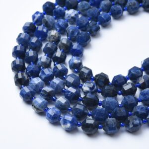 Natural Sodalite Faceted Round Prism Cut Beads Strand, 9mm Gemstone Loose Beads for Jewelry Making, Healing Crystals, Jewelry Supply GRN605