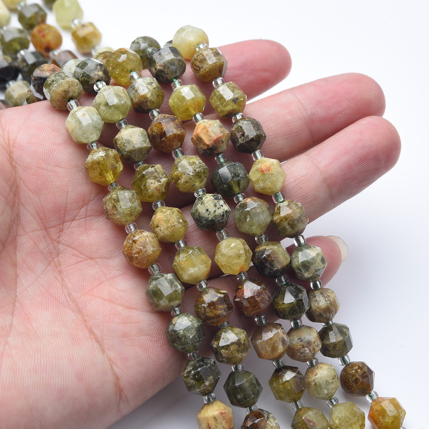 Green Garnet 8mm Round Faceted Prism Cut Beads 15.5" Full Strand Natural Gemstone Healing Crystal Jewelry Making GRN607 - Image 2