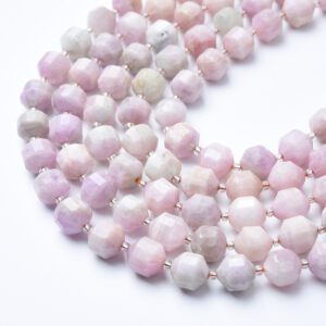 Natural Kunzite Faceted Round Prism Cut Beads Strand, 9-10mm Gemstone Loose Beads for Jewelry Making, Healing Crystals, DIY GRN608