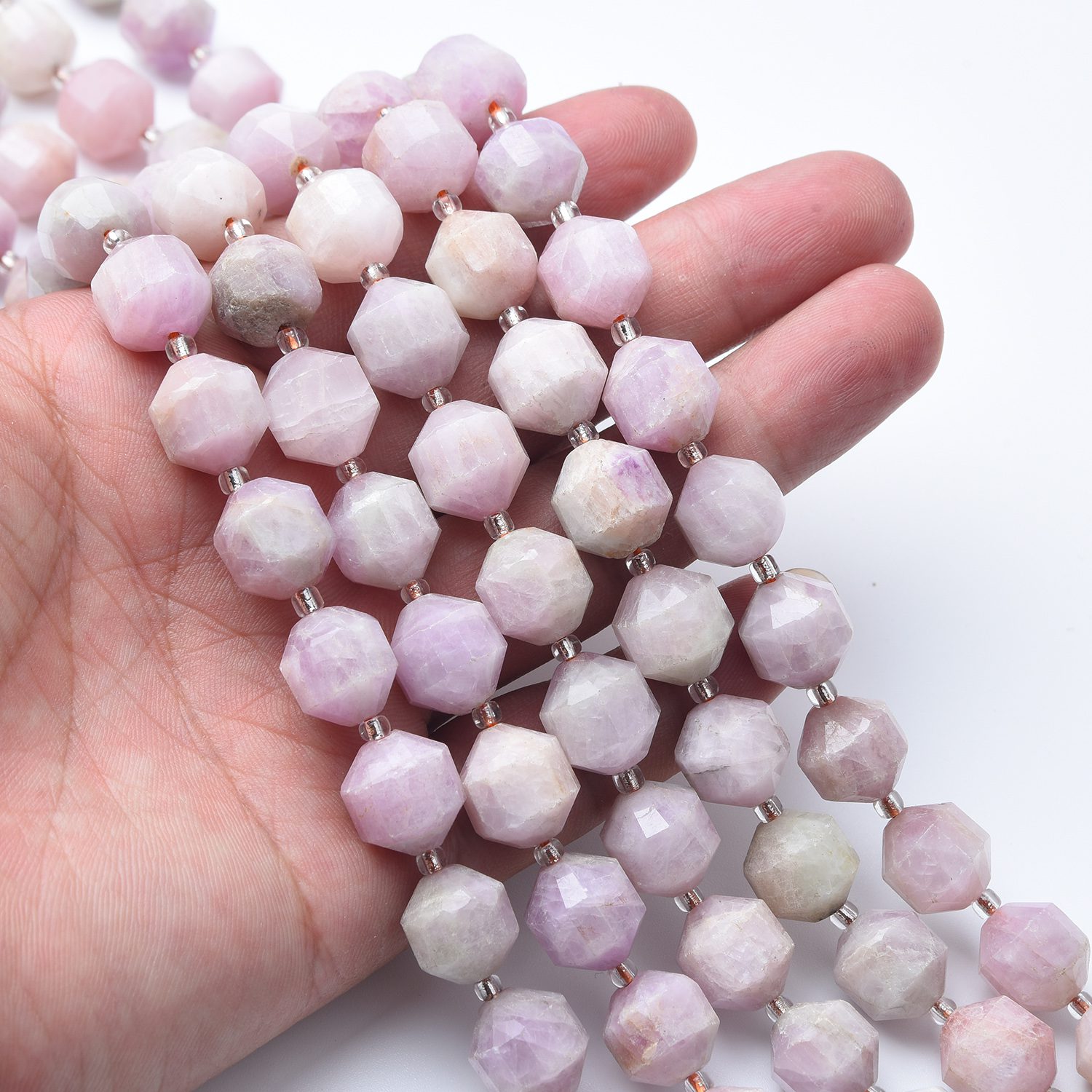Natural Kunzite Faceted Round Prism Cut Beads Strand, 9-10mm Gemstone Loose Beads for Jewelry Making, Healing Crystals, DIY GRN608 - Image 2