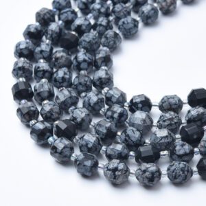 Natural Snowflake Obsidian Faceted Round Prism Cut Beads Strand, 8mm Gemstone Loose Beads for Jewelry Making, Healing Crystals GRN609