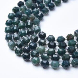 Natural Moss Agate Faceted Round Prism Cut Beads Strand 15.5", 8mm Gemstone Loose Beads for Jewelry Making, Healing Crystals, DIY GRN610