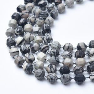 Natural Zebra Jasper Faceted Round Prism Cut Beads Strand 15.5", 8mm Gemstone Loose Beads for Jewelry Making, Healing Crystals, DIY GRN611