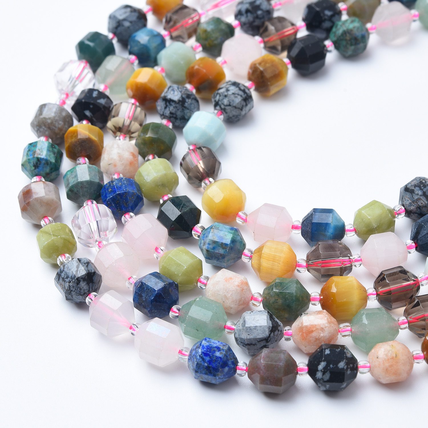 Natural Multicolor Gemstone Faceted Round Prism Cut Beads Strand, 8mm Mixed Stone Loose Beads for Jewelry Making, DIY Crafts GRN612