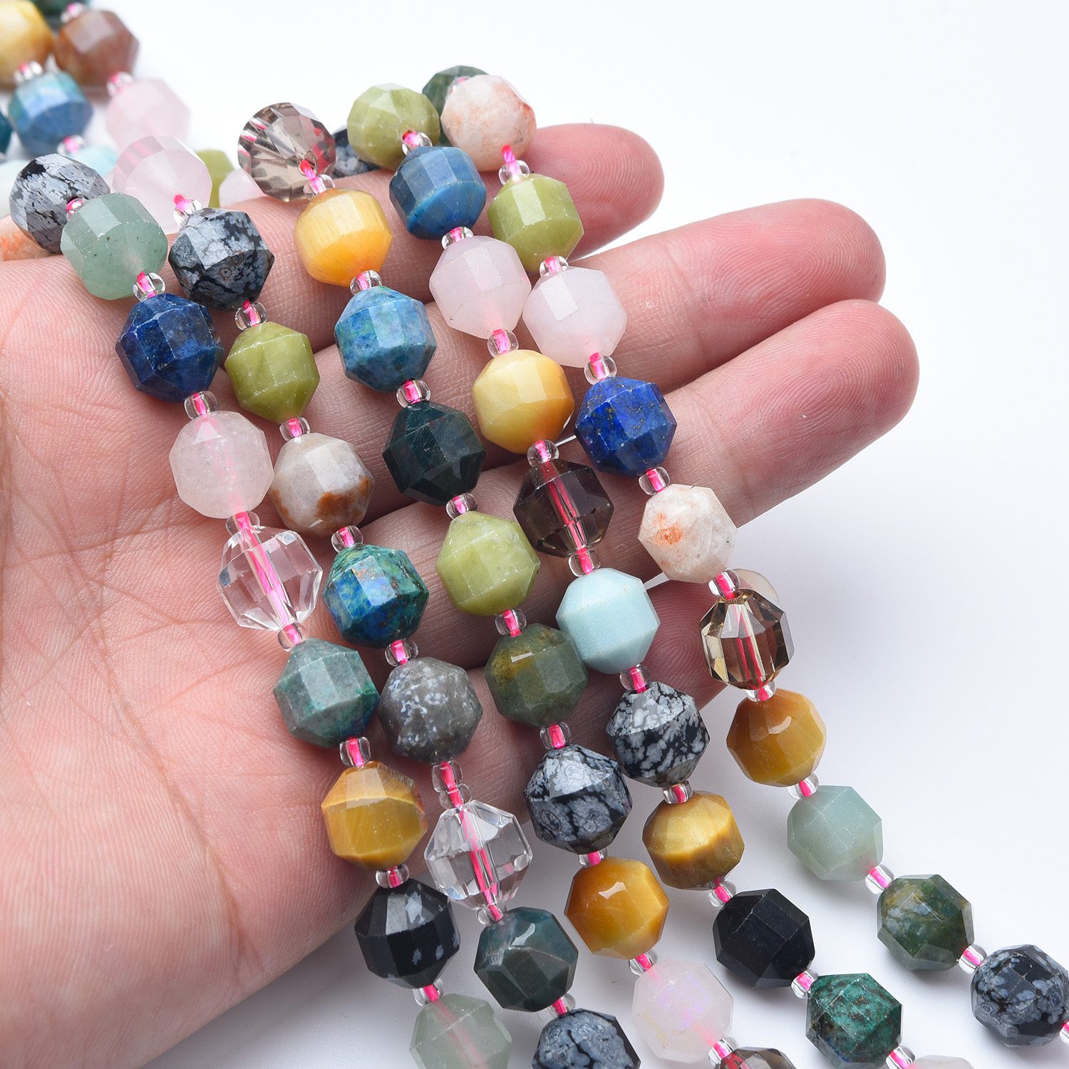 Natural Multicolor Gemstone Faceted Round Prism Cut Beads Strand, 8mm Mixed Stone Loose Beads for Jewelry Making, DIY Crafts GRN612 - Image 2