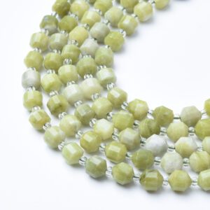 Natural Yellow Jade Faceted Round Prism Cut Beads Strand, 7mm Gemstone Loose Beads for Jewelry Making, DIY Necklace Bracelet GRN614