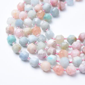 Natural Morganite Faceted Round Prism Cut Beads Strand 15.5", 9mm Gemstone Loose Beads for Jewelry Making, DIY Necklace Bracelet GRN615