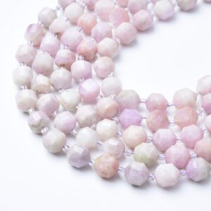 Natural Pink Kunzite Faceted Round Prism Cut Beads Strand 15.5", 9–10mm Gemstone Loose Beads for Jewelry Making DIY Necklace Bracelet GRN616