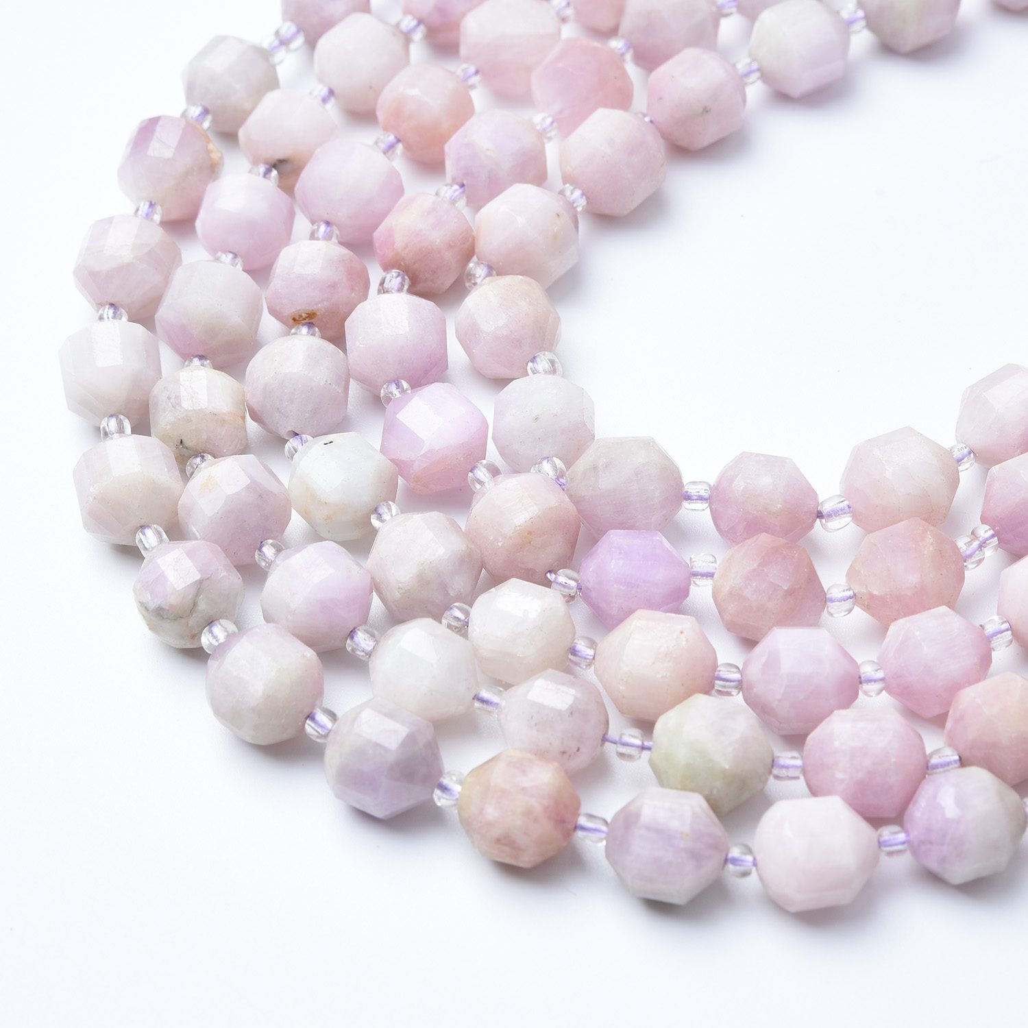 Natural Pink Kunzite Faceted Round Prism Cut Beads Strand 15.5", 9–10mm Gemstone Loose Beads for Jewelry Making DIY Necklace Bracelet GRN616