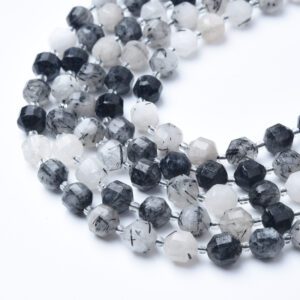 Black Rutile Quartz Healing Crystal Beads Strand 15.5", 8mm Faceted Prism Cut Gemstone for Protection, Clarity & Energy Jewelry GRN618