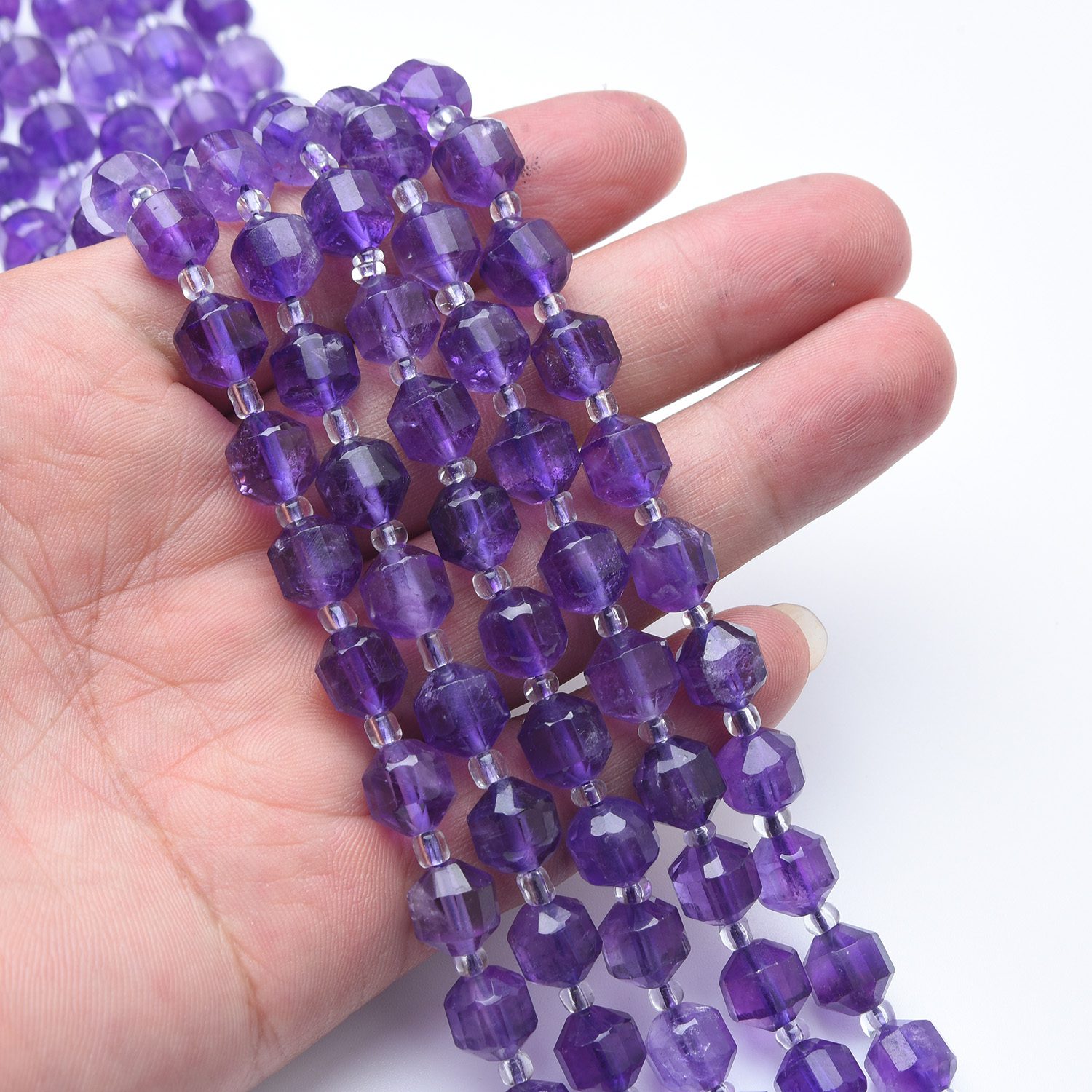 Amethyst Healing Crystal Beads Full Strand 15.5", 8mm Faceted Prism Cut Gemstone for Calm, Protection, Intuition & Spiritual Jewelry GRN619 - Image 2