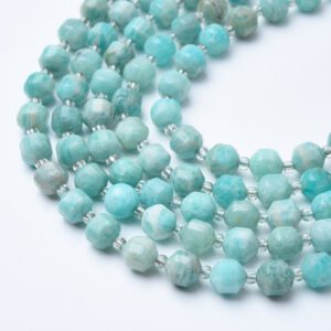 Amazonite Healing Crystal Beads Strand 15.5", 7mm Faceted Prism Cut Gemstone for Calming Energy, Truth, Harmony & Balance Jewelry GRN620