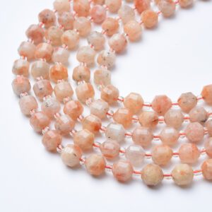 Natural Sunstone Faceted Round Prism Cut Beads Strand, 7mm Gemstone Loose Beads for Jewelry Making DIY Bracelet Necklace Supplies GRN621