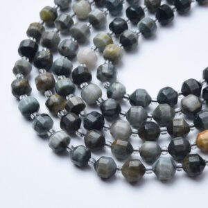 Eagle Eye Healing Crystal Beads Strand 15.5", 8mm Faceted Prism Cut Gemstone for Protection, Grounding & Focus Jewelry Making GRN622