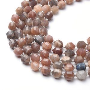 High Quality Natural Peach Moonstone Crystal Beads Strand 15.5", 9mm Faceted Prism Cut Gemstone for Love, Intuition & Feminine Energy GRN625