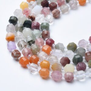 Natural Grade AAA Mix Quartz Faceted Round Prism Cut Beads Strand 15.5", 9mm 11mm Gemstone Loose Beads for Jewelry Making, DIY Crafts GRN626