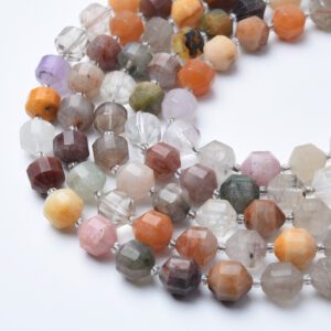Grade AAA Mixed Quartz Crystal Beads Strand, 9mm 11mm Faceted Prism Cut Gemstones for Healing, Energy & Creativity DIY Jewelry Making GRN627